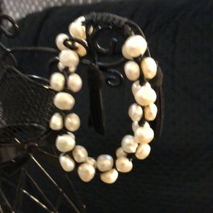 LEATHER AND PEARL DRAWSTRING BRACELET